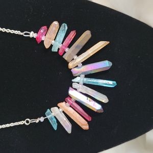 Multicolored Raw Quartz Points Necklace